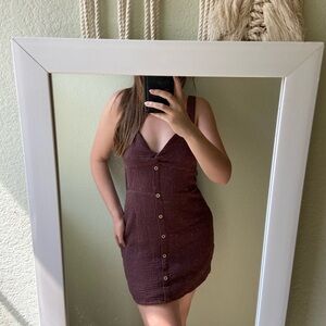 Linen Cotton Brown Mini Dress